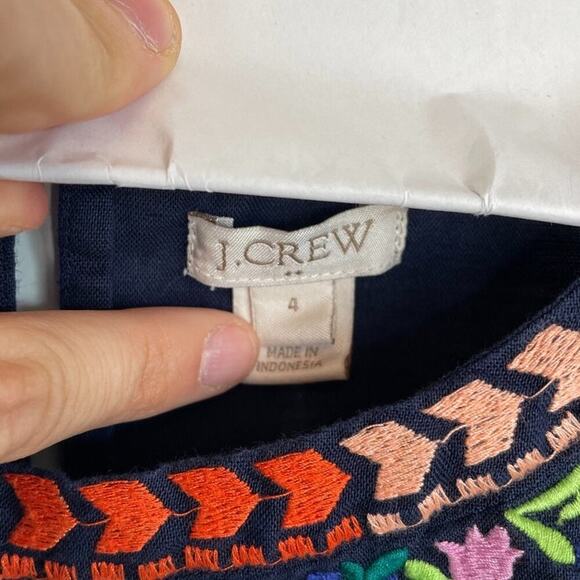 J. Crew Women's Floral Embroidered Dress Size 4 Linen Cotton Blend Boho Coastal - Picture 6 of 12